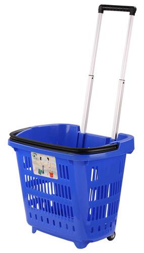 HDPE Hand Plastic Rolling Shopping Basket With Wheels For Supmermarket 25KG