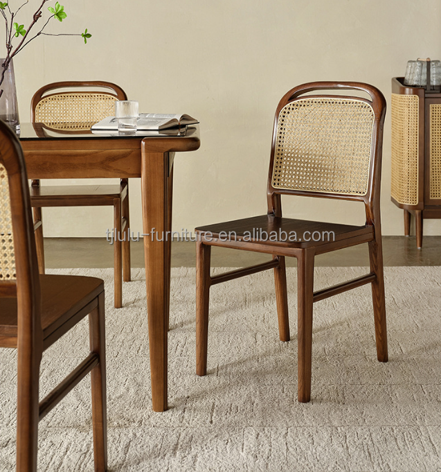 Living Room Furniture Finish Nitrolacquer Solid Wood Dining Chair for Rattan Leisure Design