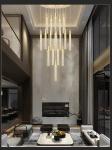 Modern Luxury Interior Hotel Stair Pendant Lamp Gold / Black Crystal Stick