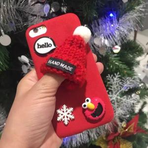 China DIY Korean Style Microfiber Sesame Street Wool Handmade Hat Snowflake Back Cover Cell Phone Case For iPhone 7 6s Plus factory