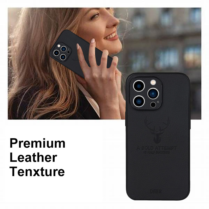 Deer Pattern Leather TPU Mobile Phone Case for iPhone 15 Pro Max 14 Pro Camera Lens Protection