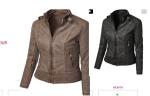 Upstyled Pleather Biker Jacket With Mandarin Collar Charcoal Tw74179