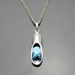 925 Silver 6mm Blue Topaz Cubic Zirconia Drop Pendant (YAQA1003)