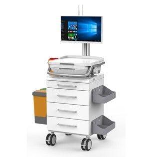 China ABS Work Surface Five Inch Silent Wheel Nursing Computer Medical Trolley Cart factory