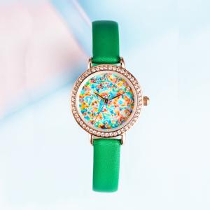 China Green 3ATM Ladies Wrist Watch Leather Strap factory