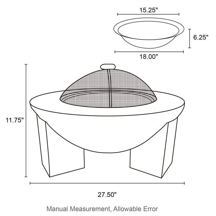 Outdoor Product 3 in 1 Round Wood Burning Firepit Charcoal BBQ Grill Table for Bonfire Party