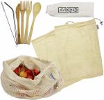 Wooden Bamboo Label logo Reusable Cotton Mesh Drawstring Bags