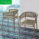 Outdoor Patio Garden Teak Wood Texture Dining ArmChair with Waterproof Cushion