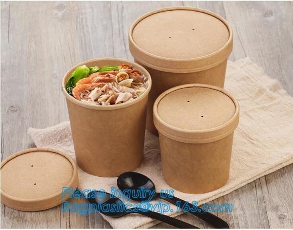 China paper soup cups with paper lids hot soup kraft paper cup,disposable kraft paper soup cup with paper lid,bagease package factory