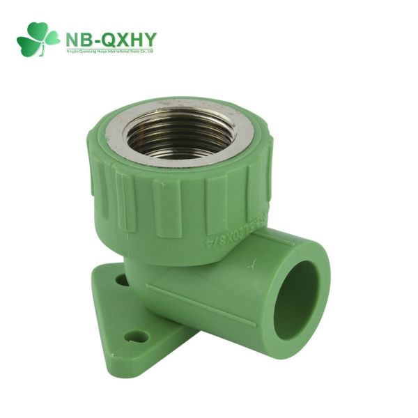 China Round Head Code PPR Pipe Fitting Female Thread Elbow with Wall Plate Welding Connection factory