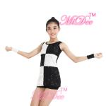 Elegant Black White Dance Competition Costumes Sequin Vest Dance Dress