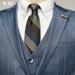 Customized Logo Printing Blue Striped Woven Men's Suit for Trendy Grooms at