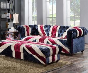 China Union Jack Velvet Chesterfield Sofa Couch With Matching Footstool In Plush Velvet factory