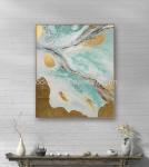 Handpainted Abstract Art Canvas Paintings Flow Color Gold For Wall Decoration