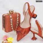 Supoo Orange shiny Italian ladies shoes matching bags with stones african