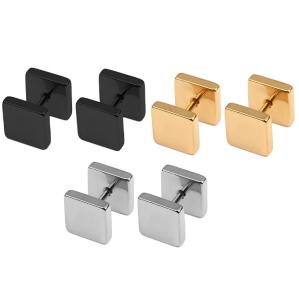 China New arrival stainless steel doubled square dumbbell shaped ear studs factory