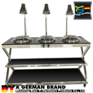 China Durable Mobile Buffet Stations 3 Mini Chafing Dishes Feat 3 Heat Lamps Set In Granite Banquet Table factory
