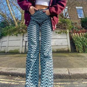 China Summer Wave Pattern Ladies Casual Pants High Waisted Casual Trousers factory