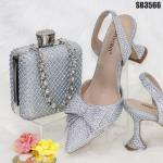 Supoo Orange shiny Italian ladies shoes matching bags with stones african