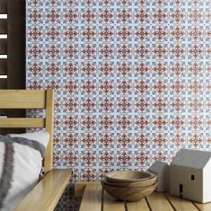 White and Red Encaustic Ceramic Rustic Tile 20x20cm