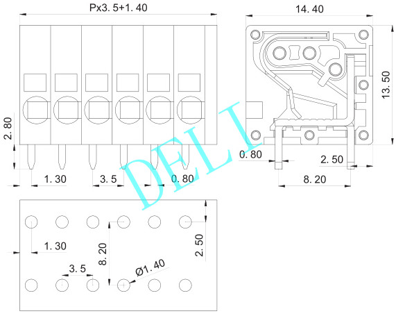 Electrical Pcb Wire Connector , Pluggable Terminal Block DL205R-XX-3.5 Pitch 3