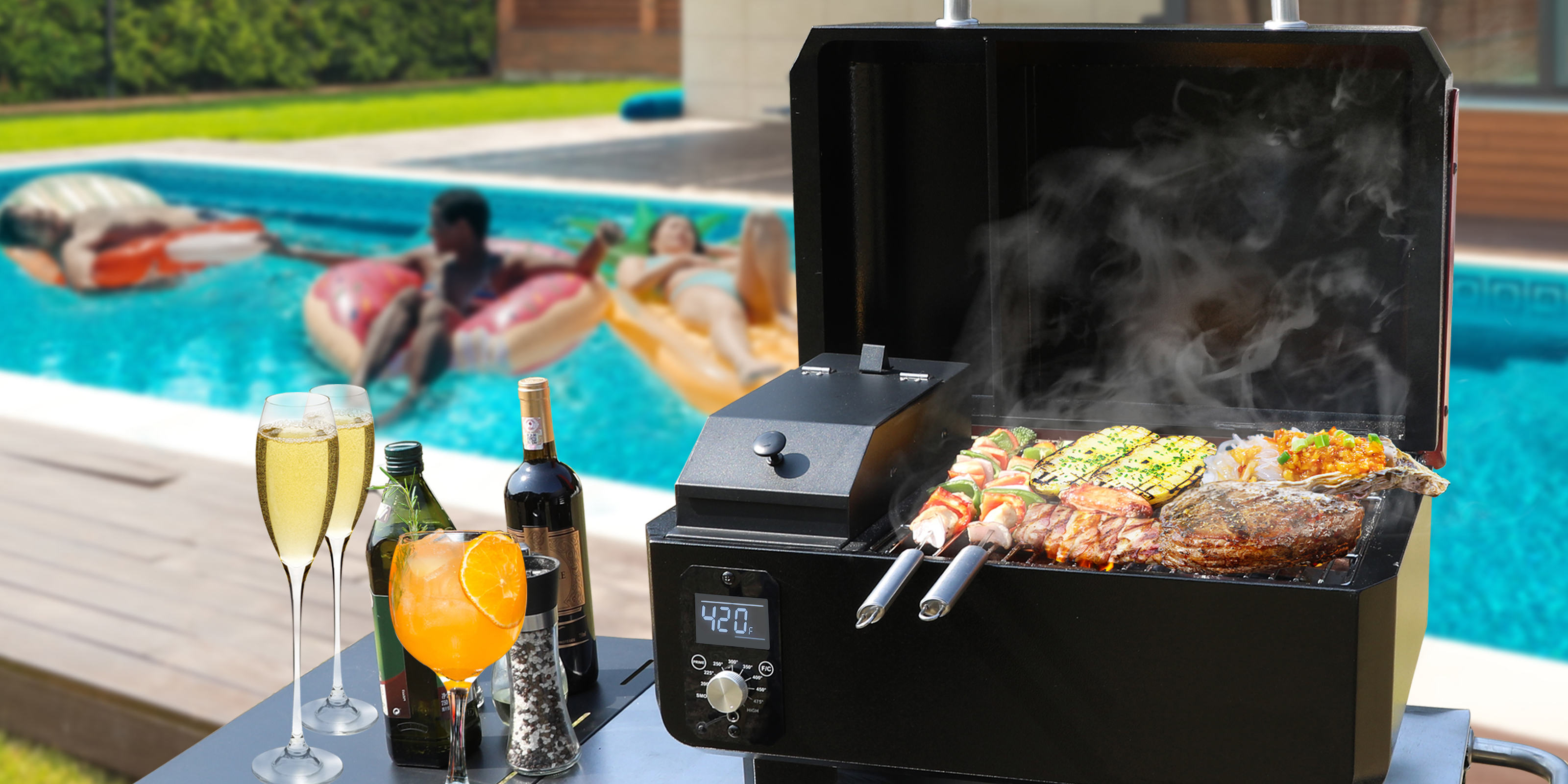 53.5*46*38cm Electric Pellet Smoker Grill with LED Control Customized Logo Acceptable