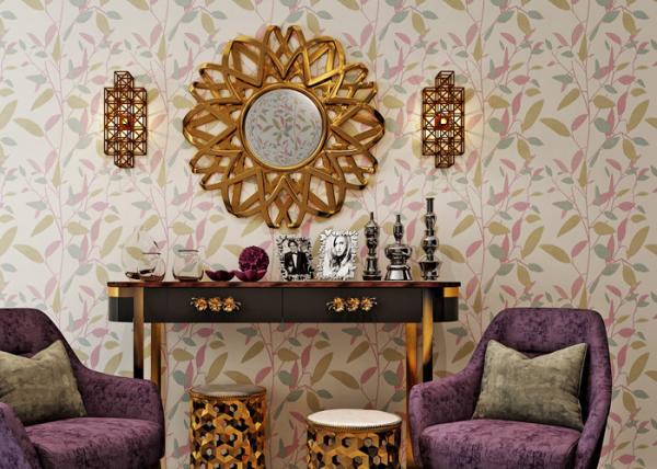 Leaf Printing Modern Removable Non Woven Wallpaper Waterproof Vinyl Wall