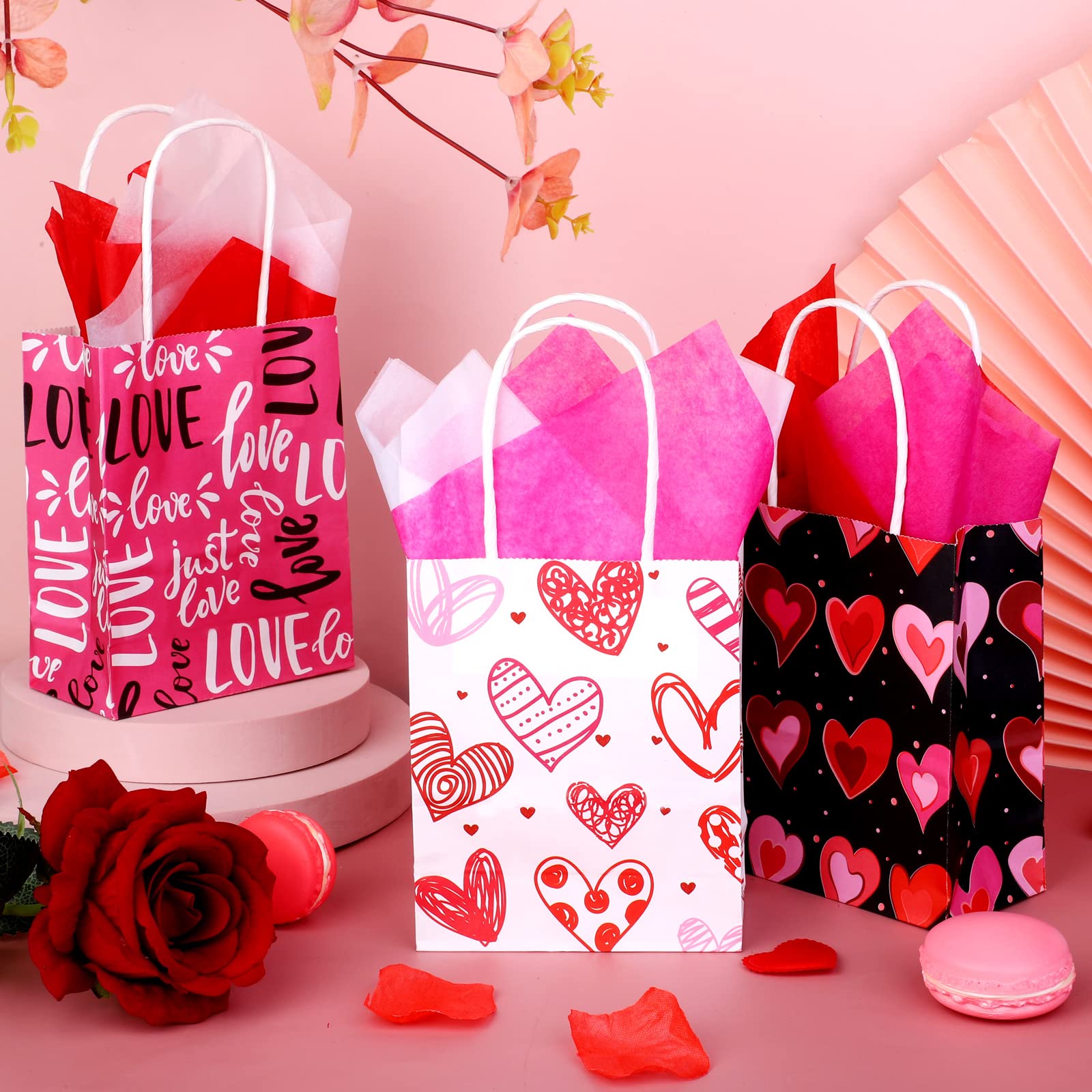 Custom Color Accepted 2024 Valentine's Day Love Shopping Kraft Paper Bags with Handle