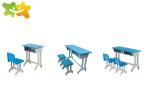 Primary Kindergarten School Furniture Single Double Desk Chair Set Blue Color