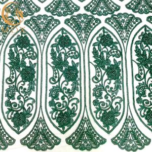 China Customized Emerald Green Embroidery Lace Fabric Beaded Sequined Decoration factory