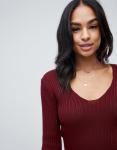 OEM new arrival tight woman midi dress with v-neck in rib knit