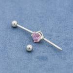 Pink Zircon Stone Industrial Bar Jewelry 40mm Surgical Steel Piercings