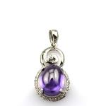 Sterling Silver Wave Chain with Amethyst Dome Cubic Zircon Pendant(PSJ0326)