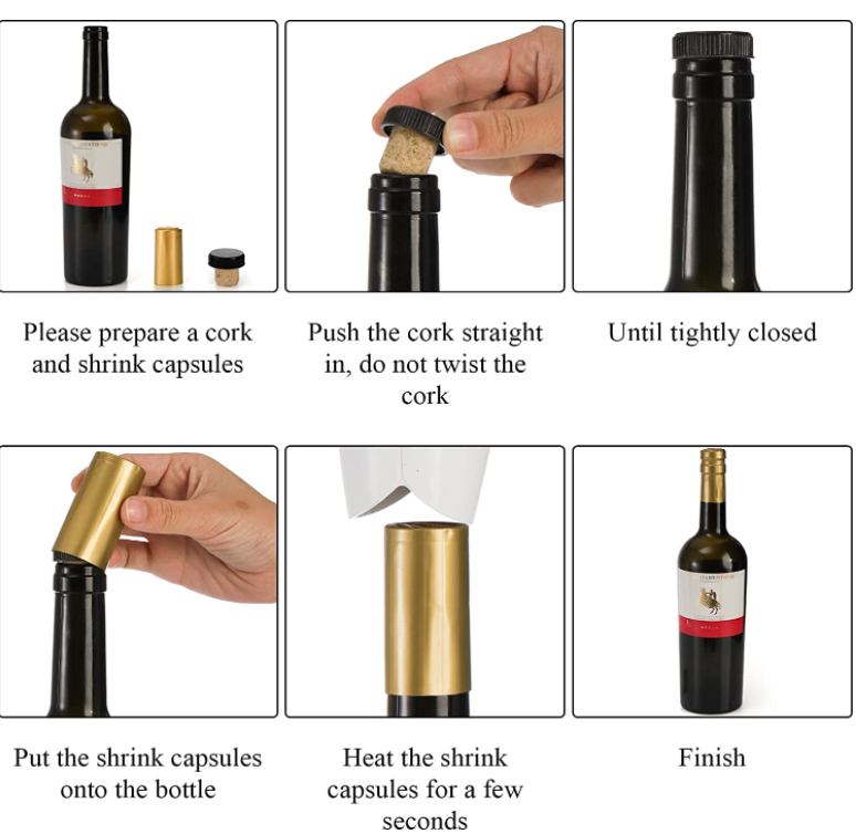 Wine Bottle Cork Black Plastic Top Gold PVC Shrink Capsule Custom Order Accepted