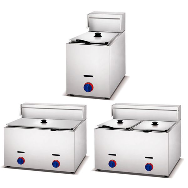 5.2kw Stainless Steel Cooking Equipment Double Basket Gas Deep Fryer 1 Tank Snack Machine