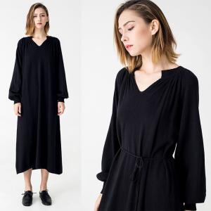 China Autumn Women Clothing Black Midi Knit Dress factory