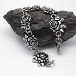 925 Silver Plated Titanium Stainless Steel Vintage Old Rose Link Bracelet (CE123