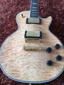 China Custom guitar shop LP custom guitar Natural quilted body Ebony fingerboard Golden hardwares factory