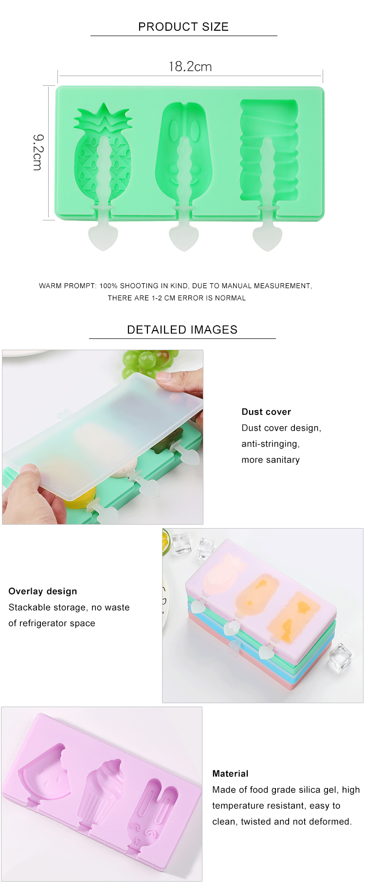Multifunction 3 Cavities Silicone Ice Cube Trays For Ice Cream
