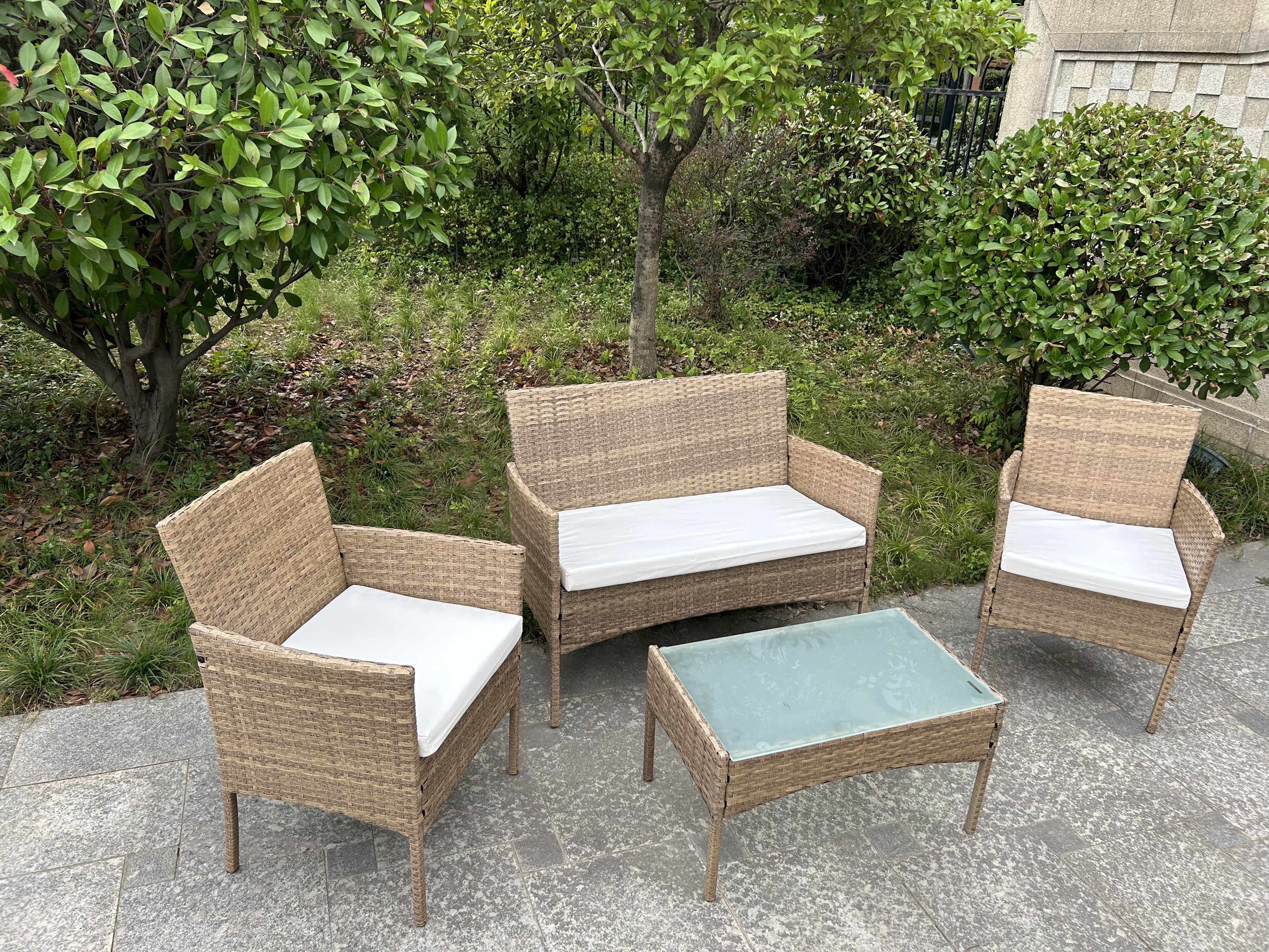 UV Resistant Rattan Sofa Waterproof Design Indoor Outdoor Sofa Table Chair Dining Desk Ottoman Furniture Set
