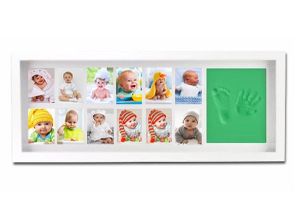 White Baby First 12 Months Photo Frame Keepsake Sets Handprint / Footprint