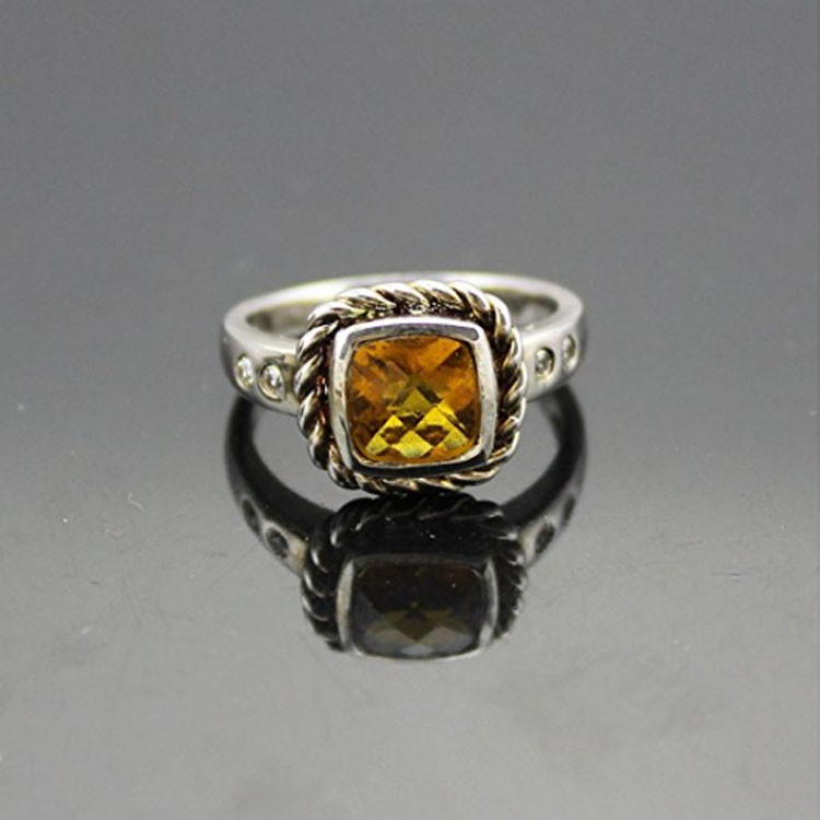 Women Jewelry 925 Silver 7mm Square Blue Cubic Zirconia Ring (JR061）
