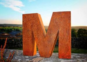 China Park Decoration Corten Steel Sculpture Landscape Letter M Rusty Outdoor Metal Sculpture factory