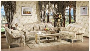 China New French style picture fabric and wood sofa furniture antique classic sofa set factory