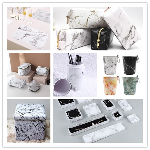 0.7mm Waterproof PU Synthetic Leather Faux Matte Marble Pattern