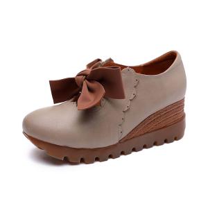 China S277 Direct Selling New Leather Bowknot High-Top Leather Shoes All-Match Fashion Thick-Soled High-Top Shoes factory
