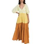 Ladies V Neck Puff Sleeve Dress for Women Color Block Clothing Manufacturers