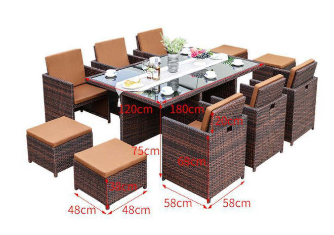 10 Seater Rattan Dining Table Set Wicker Dining Coffee Stack Table Round Sofa