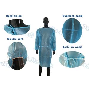 China Blue Waterproof Disposable Isolation Gowns Ties On Neck Elastic Cuff on sale