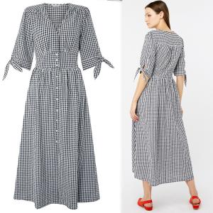 China Black and White Gingham Midi Dress Summer Ladies factory